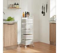 [en.casa] Chariot de Service à 5 Niveaux Desserte à roulettes avec Paniers Dépliables Meuble de Rangement pour Cusine Salle de Bain Bureau Acier 95 x 27 x 27 cm Blanc
