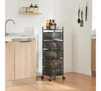[en.casa] Chariot de Service à 5 Niveaux Desserte à roulettes avec Paniers Dépliables Meuble de Rangement pour Cusine Salle de Bain Bureau Acier 95 x 27 x 27 cm Noir