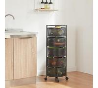 [en.casa] Chariot de Service à 5 Niveaux Desserte sur roulettes avec Paniers Dépliables Meuble de Rangement pour Cusine Salle de Bain Bureau Acier 90 x 33 cm Noir