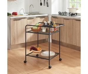 [en.casa] Chariot de Service avec 2 Étagères Desserte à roulettes pour Boissons Casseroles Fournitures de Bureau Produits de Beauté Métal 72 x 62 x 45 cm Noir
