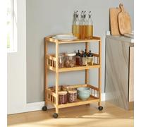 [en.casa] Chariot de Service avec 3 Étagères Desserte sur 4 roulettes avec Freins d'Arrêt Meuble de Rangement pour Cuisine Salle de Bain Bureau Bambou Plastique 80 x 53 x 30 cm Naturel Noir