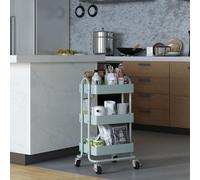 [en.casa] Chariot de Service Polyvalent Desserte Cuisine Salon Salle de Bains 3 Paniers Étagère de 3 Surfaces Meuble de Rangement Acier 79 x 46 x 35 cm Vert Menthe