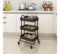 [en.casa] Chariot de Service Polyvalent Desserte Cuisine Salon Salle de Bains 3 Paniers Étagère de 3 Surfaces Meuble de Rangement Espaces de Stockage à Grille Acier 79 x 46 x 35 cm Noir