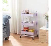 [en.casa] Chariot de Service Polyvalent Desserte Cuisine Salon Salle de Bains 3 Paniers Étagère de 3 Surfaces Meuble de Rangement Acier 79 x 46 x 35 cm Violet