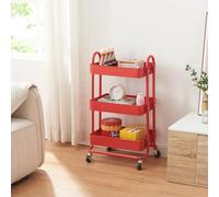[en.casa] Chariot de Service Polyvalent Desserte Cuisine Salon Salle de Bains 3 Paniers Étagère de 3 Surfaces Meuble de Rangement Acier 79 x 46 x 35 cm Rouge