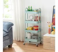 [en.casa] Chariot de Service Polyvalent Desserte Cuisine Salon Salle de Bains 4 Paniers Étagère de 4 Surfaces Meuble de Rangement Acier 104 x 46 x 35 cm Vert Menthe