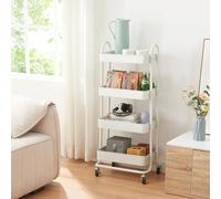 [en.casa] Chariot de Service Polyvalent Desserte Cuisine Salon Salle de Bains 4 Paniers Étagère de 4 Surfaces Meuble de Rangement Acier 104 x 46 x 35 cm Blanc Mat