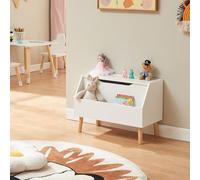 [en.casa] Coffre à Jouets avec Couvercle à Fermeture en Douceur Meuble de Rangement pour Chambre d'Enfant avec Coins Arrondis Capacité 40 kg MDF 60 x 30 x 43 cm Blanc Naturel