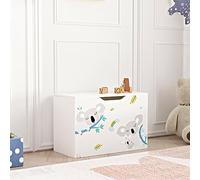 [en.casa] Coffre à Jouets pour Enfant Meuble de Rangement à Couvercle Rabattable Banc à Motif Koala Capacité de Charge 70 kg Panneau de Particules 40 x 60 x 30 cm Blanc Gris Bleu
