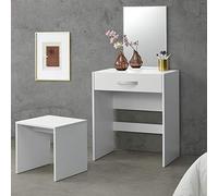 [en.casa] Coiffeuse avec Miroir Tiroir Tabouret Commode de Coiffure Panneaux de Particules Mélaminés 132 x 63 x 39 cm Blanc