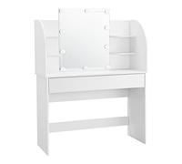 [en.casa] Coiffeuse Table de Maquillage à 10 LED avec Miroir Tiroir Panneau de Particules 140 x 108 x 40 cm Blanc