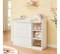 [en.casa] Commode à Langer avec Plan à Langer Amovible Bébé 3 Tiroirs 3 Étagères Meuble de Rangement Compacte Confortable avec Surélévations Latérales Chambre Enfant MDF 93 x 110 x 55 cm Blanc