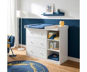 [en.casa] Commode à Langer avec Plan à Langer Amovible Bébé 3 Tiroirs 3 Étagères Meuble de Rangement Compacte Confortable avec Surélévations Latérales Chambre Enfant MDF 93 x 110 x 55 cm Blanc
