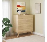 [en.casa] Commode Aastmabospoo pour Salon 90 x 80 x 40 cm Meuble de Rangement avec 3 Tiroirs au Système Push-to-Open Armoire Élégante Stable Entrée Chambre Bureau MDF Effet Chêne Clair