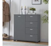 [en.casa] Commode Armoire Basse Buffet Meuble de Rangement Polyvalent pour Entrée Salon Chambre Panneau de Particules 84 x 80 x 28 cm Gris Foncé