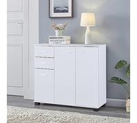 [en.casa] Commode Armoire Basse Buffet Meuble de Rangement Polyvalent pour Entrée Salon Chambre Panneau de Particules 76 x 80 x 28 cm Blanc