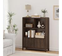 [en.casa] Commode avec 2 Portes à Montage Flexible Système Push-to-Open 5 Compartiments de Rangement Spacieux Design Intemporel Stable pour Salon Chambre Bureau Entrée MDF 103 x 80 x 28 cm Effet Noyer