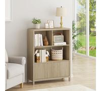 [en.casa] Commode avec 2 Portes à Montage Flexible Système Push-to-Open 5 Compartiments de Rangement Spacieux Design Intemporel Stable pour Salon Chambre Bureau Entrée MDF 103 x 80 x 28 cm Effet Chêne