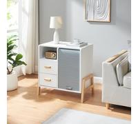 [en.casa] Commode avec 2 Tiroirs Spacieux et 1 Porte à Rideau Déroulant Meuble de Rangement Pratique Stable Design Élégant pour Salon Chambre Bureau Entrée MDF Bambou 66 x 60 x 40 cm Blanc Gris