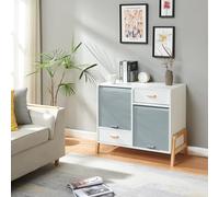 [en.casa] Commode avec 2 Tiroirs Spacieux et 2 Portes à Rideau Déroulant Meuble de Rangement Pratique Stable Design Élégant pour Salon Chambre Bureau Entrée MDF Bambou 72 x 80 x 40 cm Blanc Gris