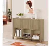 [en.casa] Commode avec 3 Portes à Montage Flexible Système Push-to-Open 6 Compartiments de Rangement Spacieux Intemporel pour Salon Chambre Bureau Entrée MDF 77 x 110 x 30 cm Effet Chêne Rustique