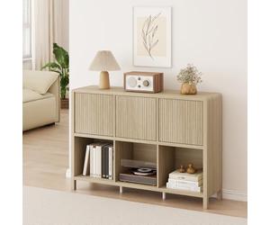[en.casa] Commode avec 3 Portes à Montage Flexible Système Push-to-Open 6 Compartiments de Rangement Spacieux Intemporel Stable pour Salon Chambre Bureau Entrée MDF 77 x 110 x 30 cm Effet Chêne