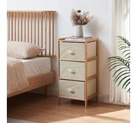 [en.casa] Commode avec 3 Tiroirs en Tissu Meuble de Rangement Boîtes avec Poignées Pratiques Fixation Murale Possible Moderne Chambre Salon Entrée Bambou Polyester 79 x 37 x 35 cm Naturel Beige