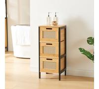 [en.casa] Commode avec 3 Tiroirs Meuble de Rangement Design Intemporel pour Salle de Bain Salon Chambre Entrée Bureau MDF Bambou 72 x 30 x 30 cm Noir Naturel Effet Rotin