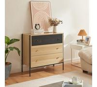 [en.casa] Commode avec 3 Tiroirs Spacieux Meuble de Rangement Design Intemporel pour Salon Chambre Bureau Entrée Panneau de Particules Métal 80 x 80 x 40 cm Effet Chêne Noir