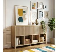 [en.casa] Commode avec 4 Portes à Montage Flexible Système Push-to-Open 8 Compartiments de Rangement Spacieux Stable pour Salon Chambre Bureau Entrée MDF 77 x 145 x 30 cm Effet Chêne Clair Moyen