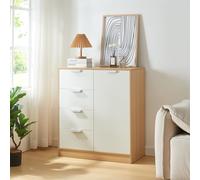 [en.casa] Commode avec 4 Tiroirs et Porte Meuble de Rangement Style Intemporel pour Salon Chambre Entrée Classeur pour Bureau MDF 90 x 80 x 40 cm Effet Chêne Blanc