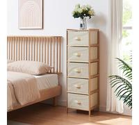 [en.casa] Commode avec 5 Tiroirs en Tissu Meuble de Rangement Boîtes avec Poignées Pratiques Fixation Murale Possible Moderne Chambre Salon Entrée Bambou Polyester 122 x 37 x 35 cm Naturel Beige