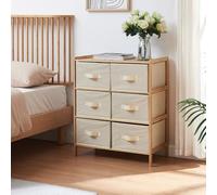 [en.casa] Commode avec 6 Tiroirs en Tissu Meuble de Rangement Boîtes avec Poignées Pratiques Fixation Murale Possible Moderne Chambre Salon Entrée Bambou Polyester 79 x 66 x 35 cm Naturel Beige