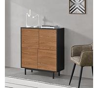 [en.casa] Commode Design à 4 Portes de Tailles Différentes pour Chambre Meuble de Rangement Stylé Capacité de Charge 20 kg Panneau de Particules Métal 93 x 80 x 30 cm Noir Effet Bois Foncé
