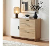 [en.casa] Commode Kenta avec 3 Tiroirs Porte 2 Compartiments Fermés Meuble de Rangement Design Intemporel pour Salon Chambre Bureau Entrée 100 x 35 x 72 cm Effet Chêne Sonoma Blanc