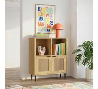 [en.casa] Commode Lukhomso avec 2 Portes Armoire avec 4 Compartiments de Rangement au Look Rotin Moderne Salon Sideboard Chambre Couloir 85 x 75 x 30 cm Effet Chêne
