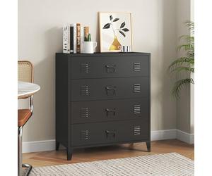 [en.casa] Commode Métallique avec 4 Tiroirs Casier de Bureau Caisson avec Compartiments Fermés Meuble de Rangement Industriel Acier 92 x 80 x 40 cm Noir