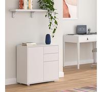 [en.casa] Commode Paarl pour Salon 74 x 79 x 36 cm Meuble de Rangement avec 2 Tiroirs et 2 Portes au Système Push-to-Open Armoire Élégante Stable Entrée Chambre Bureau Blanc Mat