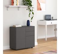 [en.casa] Commode Paarl pour Salon 74 x 79 x 36 cm Meuble de Rangement avec 2 Tiroirs et 2 Portes au Système Push-to-Open Armoire Élégante Stable Entrée Chambre Bureau Gris Foncé Mat