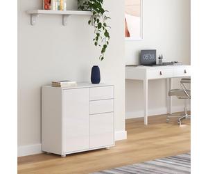 [en.casa] Commode Paarl pour Salon 74 x 79 x 36 cm Meuble de Rangement avec 2 Tiroirs et 2 Portes au Système Push-to-Open Armoire Élégante Stable Entrée Chambre Bureau Blanc Brillant
