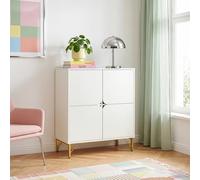 [en.casa] Commode Reyri pour Salon 90 x 80 x 35 cm Meuble de Rangement avec 4 Portes et 4 Compartiments Armoire Élégante Stable Entrée Chambre Bureau Métal Blanc Doré