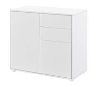 [en.casa] Commode Stylée Meuble de Rangement Pratique avec 2 Tiroirs 2 Portes Panneau de Particules 74 x 79 x 36 cm Blanc Mat