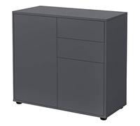 [en.casa] Commode Stylée Meuble de Rangement Pratique avec 2 Tiroirs 2 Portes Panneau de Particules 74 x 79 x 36 cm Gris Foncé Mat