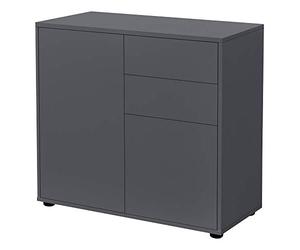 [en.casa] Commode Stylée Meuble de Rangement Pratique avec 2 Tiroirs 2 Portes Panneau de Particules 74 x 79 x 36 cm Gris Foncé Mat