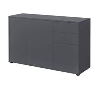 [en.casa] Commode Stylée Meuble de Rangement Pratique avec 2 Tiroirs et 3 Portes Ouverture Simple Stable Élégant Salon Bureau Chambre Panneau de Particules 74 x 117 x 36 cm Gris Foncé Mat