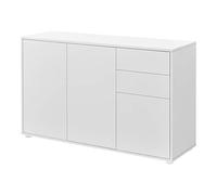 [en.casa] Commode Stylée Meuble de Rangement Pratique avec 2 Tiroirs et 3 Portes Ouverture Simple Stable Élégant Salon Bureau Chambre Panneau de Particules 74 x 117 x 36 cm Blanc Mat