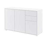 [en.casa] Commode Stylée Meuble de Rangement Pratique avec 2 Tiroirs et 3 Portes Ouverture Simple Stable Élégant Salon Bureau Chambre Panneau de Particules 74 x 117 x 36 cm Blanc Brillant