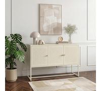 [en.casa] Commode Viitasaari 120 x 40 x 80 cm avec 3 Portes Buffet avec Étagères de Rangement Design Moderne pour Livres Vaisselle Salon Chambre Acier Blanc Crème