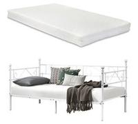 Divan Lit Simple Granda avec Matelas en Acier 90 x 200 Blanc [en.casa]
