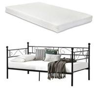 Divan Lit Simple Granda avec Matelas en Acier 90 x 200 Noir [en.casa]